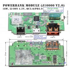 Модуль для складання повербанку 18W Quick Charge QC3.0/PD3.0 на SW6106 (J10000 V2.0, 1xUSB-A, 1xMicro-USB, 1xUSB-C)