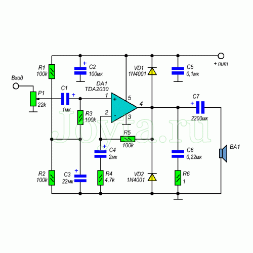 Усилитель на tda2030a схема